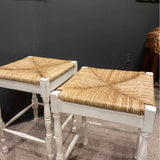 Dutchman's Transitional White PAIR Rush Seat Paint Finish Wood Stool