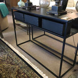 Console Black Metal with Center Shelf & 3 Metal Baskets