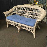 Love Seat Indoor Patio Light Wicker with Blue Cushion