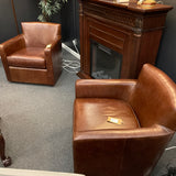 Pottery Barn Saddle Brown Leather Petite Club Chair