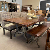 Table & Bench Multi Finish with Nickel Iron Base & 3 Chairs