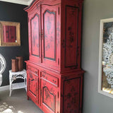 Custom Coral Red and Black Floral Hutch