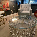 Bernhardt Round Coffee Table Glass with Circle Chrome Base