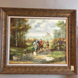 Framed Hunt Scene Linen Gold Ornate Frame