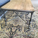 Ethan Allen Coffee Table Rustic Wood Top Iron Base