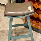 Saddle Seat Stool with Teal Wood Base