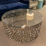 Bernhardt Round Coffee Table Glass with Circle Chrome Base