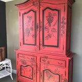 Custom Coral Red and Black Floral Hutch