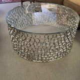 Bernhardt Round Coffee Table Glass with Circle Chrome Base