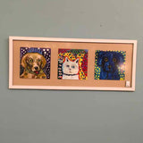 Framed MAD Art 2 Dogs 1 Cat White Frame