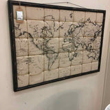 Framed Fabric World Map Distressed Finish