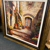 European Home Courtyard Scene with Gold Frame