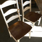 Ladder Back White/Brown Dining Side Chairs (PAIR)